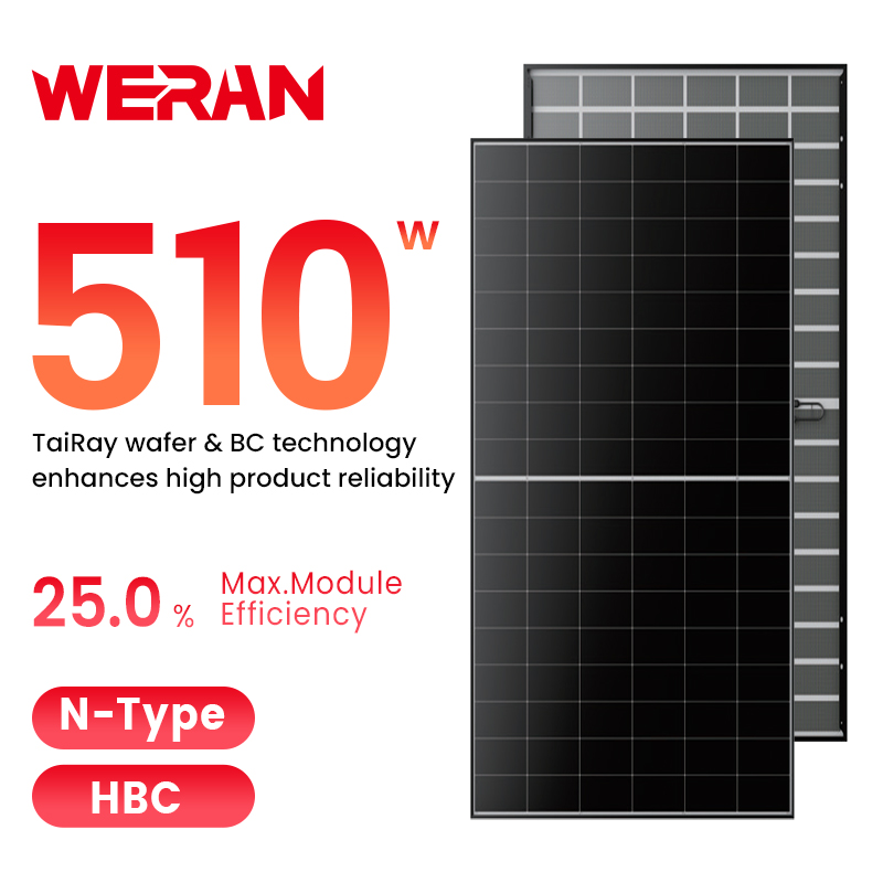 Painel solar de contato traseiro residencial WERAN 495-510W - Módulo fotovoltaico de telhado de vidro duplo OEM para distribuidores e instaladores